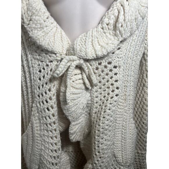 Anthropologie Hand Knit by Dolli Cream Cable Knit Cardigan – Merino Wool Cashmer - Picture 7 of 9